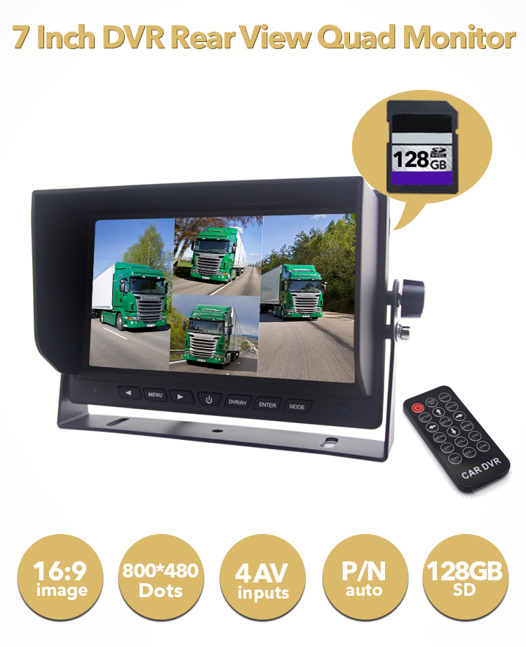 DVR de 7 pulgadas para 4 cámaras y tarjeta SDXC de 128GB