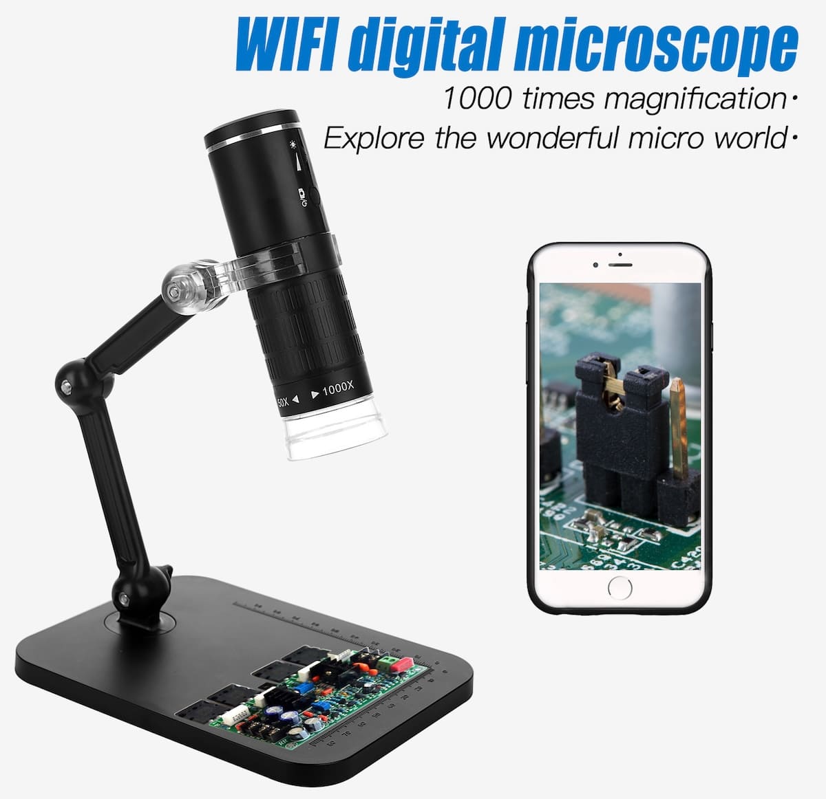 Microscopio con wifi e iluminación LED para teléfono móvil smartphone