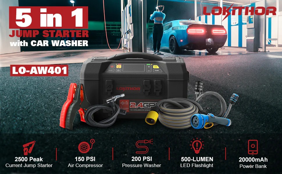 Batería Lokithor Starter AW401 + lavado de autos + compresor de neumáticos + batería 20000mAh