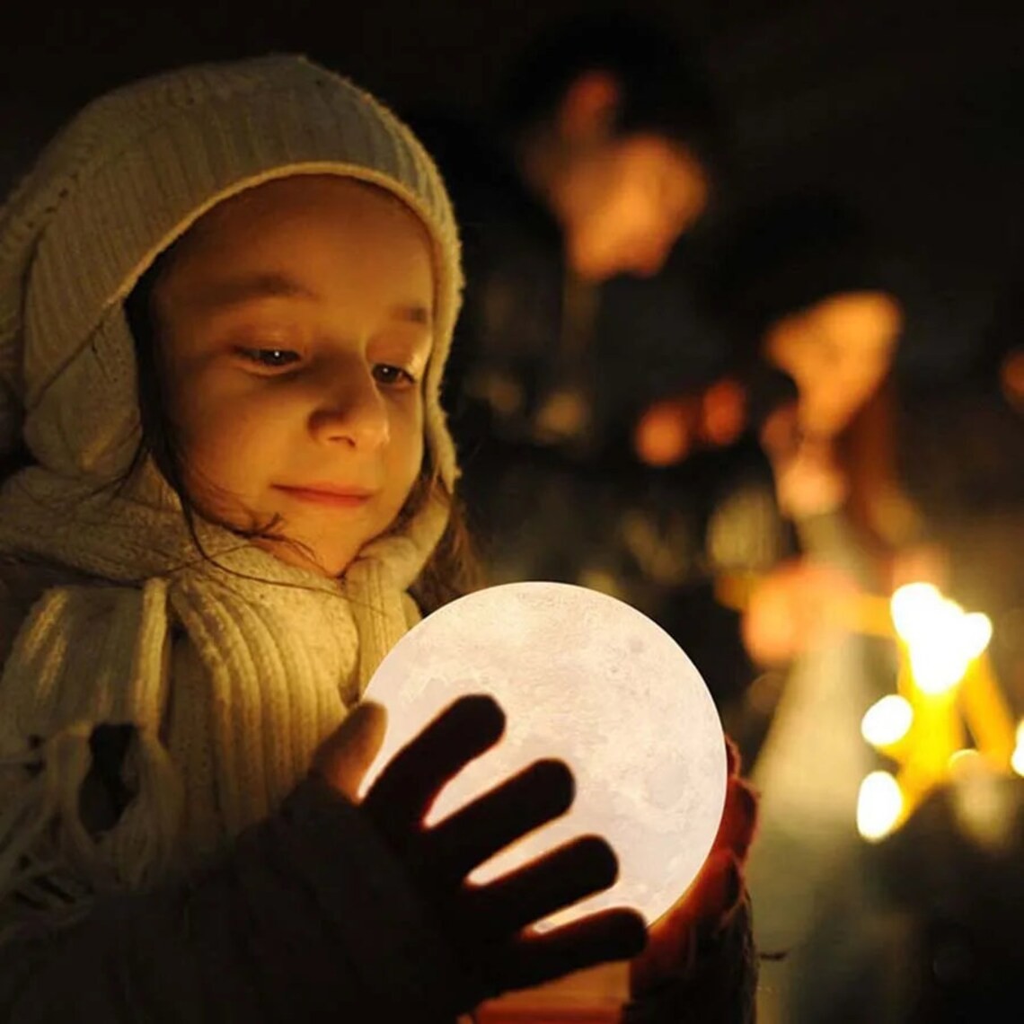 Lámpara de noche con luz LED 3D y luna - Lámpara de luz nocturna