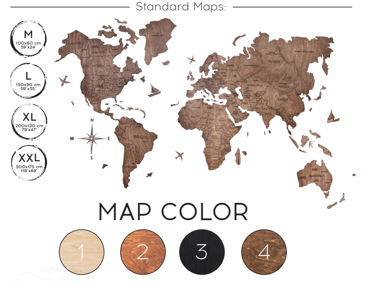 Mapa de madera talla mundial XXL